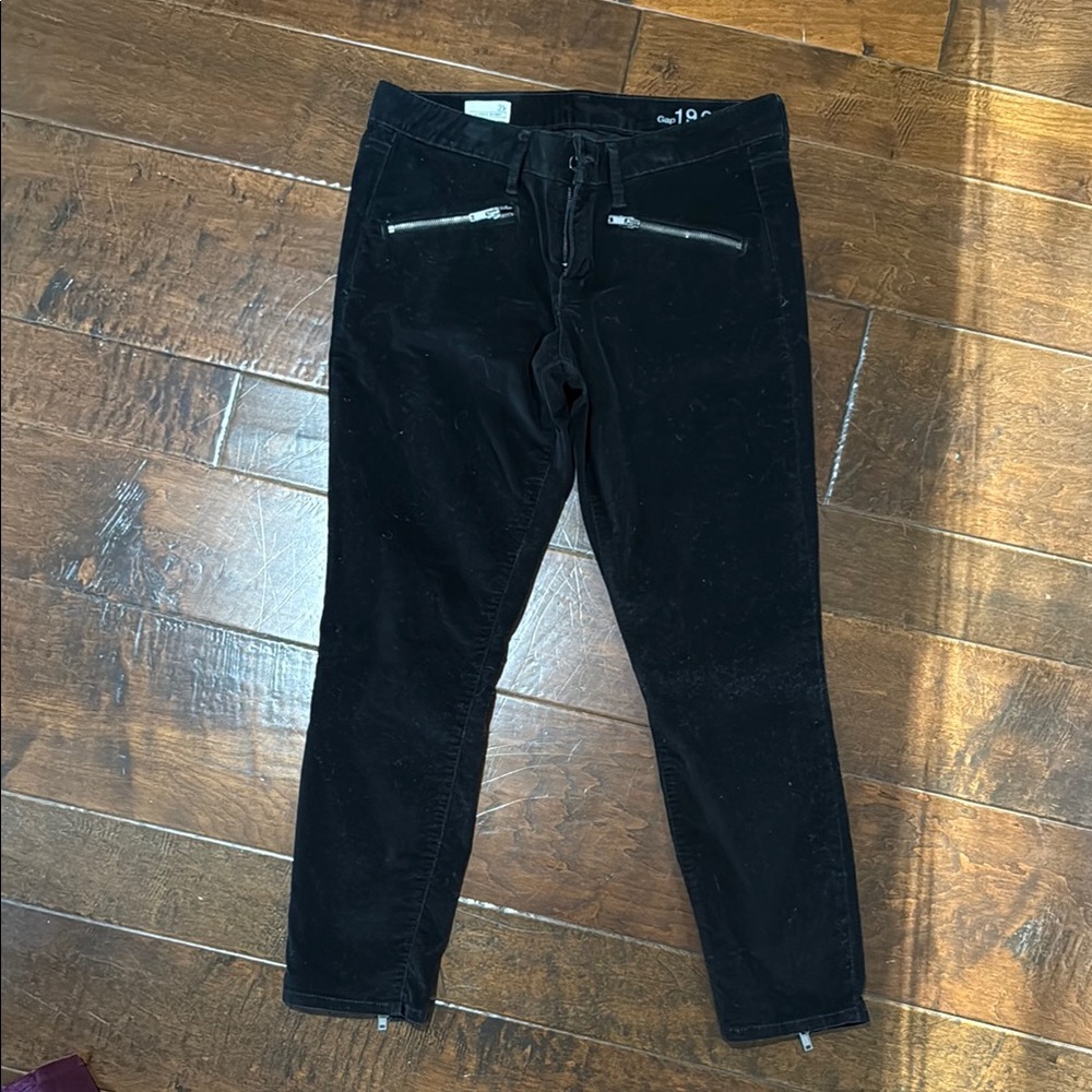 Gap Always Skinny Black VELVET Ankle Jeans with Zipper Accents